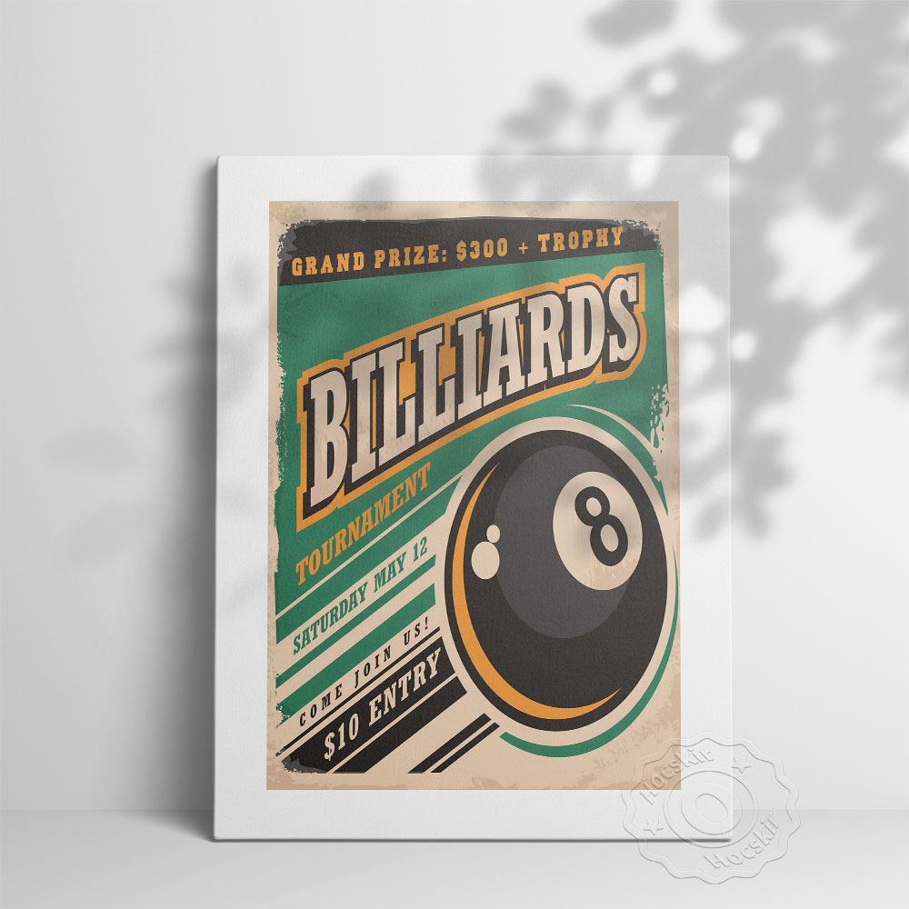 Vintage Collectible Posters - Bilardo Turnuvası Reklam Sanat Posteri, Kulüp