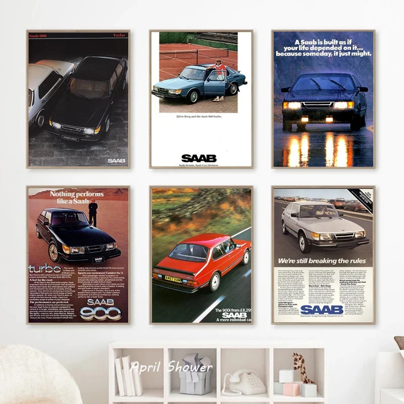 Vintage Collectible Posters - Klasik Vintage Saab 900 Turbo arabalar