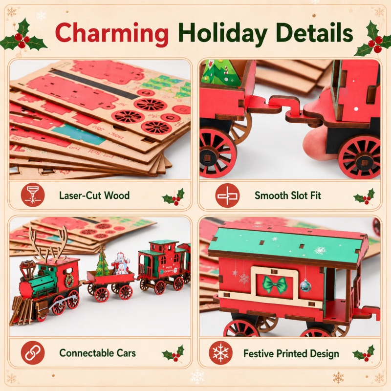 Yeni Noel Ahşap Tren Seti DIY  - Vintage Collectible Christmas Ornaments incelemesi ve fiyatı
